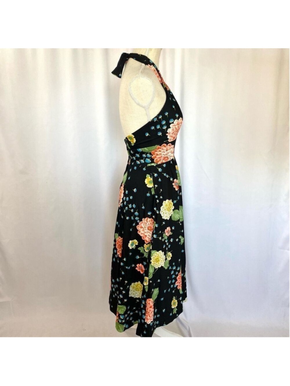 Vintage Designer Lillie Rubin Floral Halter Midi Dress Women’s XS-S Retro - Picture 10 of 14